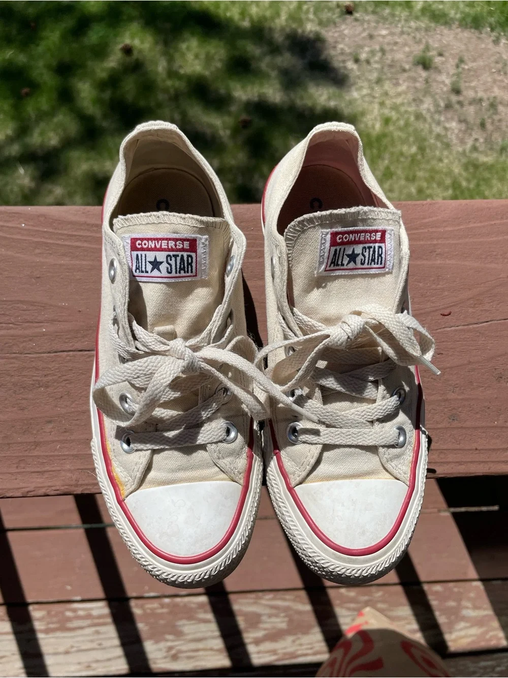 Converse Chuck Taylor All Star Low Top Sneakers - Cream with Red & Navy Trim - Picture 2 of 8